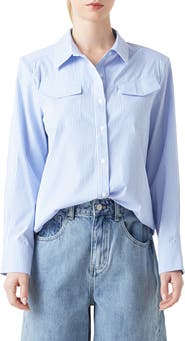 Grey Lab Power Shoulder Stripe Button-Up Shirt