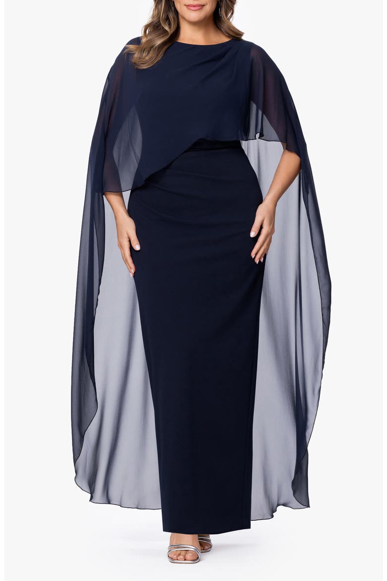 Overly Cape Gown, Main, color, NAVY