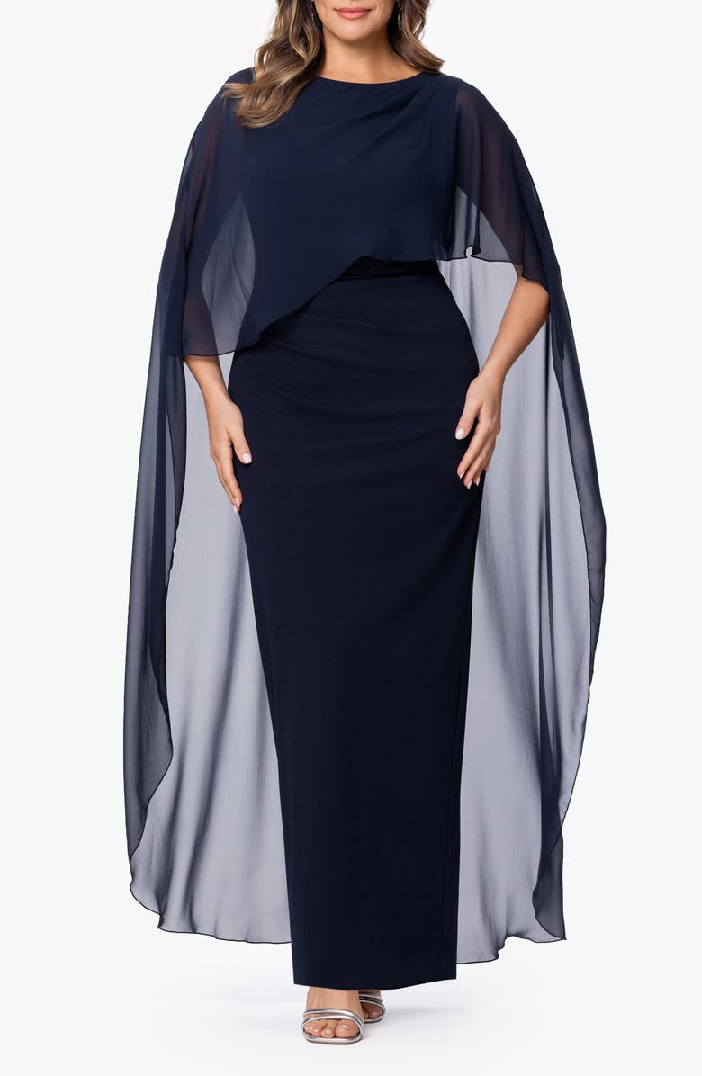 Xscape Evenings Overly Cape Gown, Main, color, 