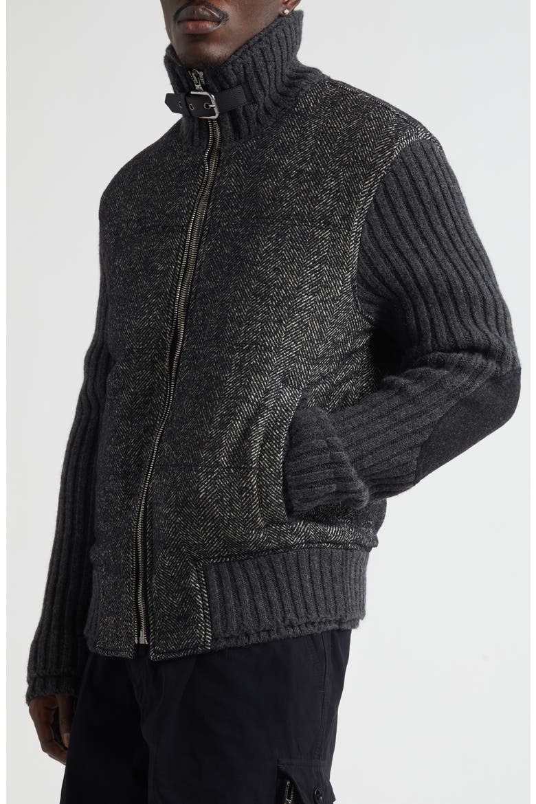 Herringbone Mixed Media Jacket, Alternate, color, N0352 GRIGIO FUMO