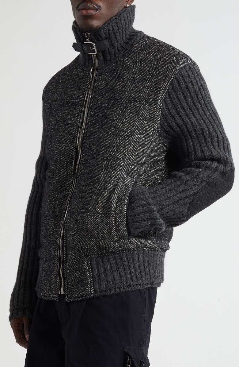 Dolce&Gabbana Herringbone Mixed Media Jacket, Alternate, color, N0352 Grigio Fumo