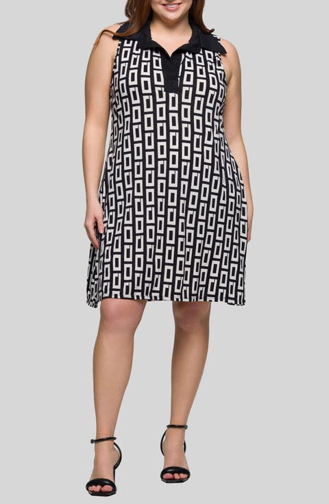 Johnny Collar Sleeveless Shift Dress (Plus)