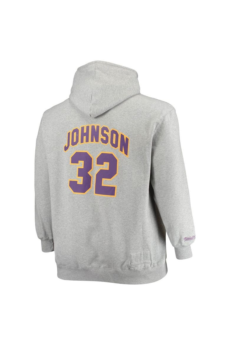 Men's Mitchell & Ness Magic Johnson Heathered Gray Los Angeles Lakers Big & Tall Name & Number Pullover Hoodie, Alternate, color, Heather Gray