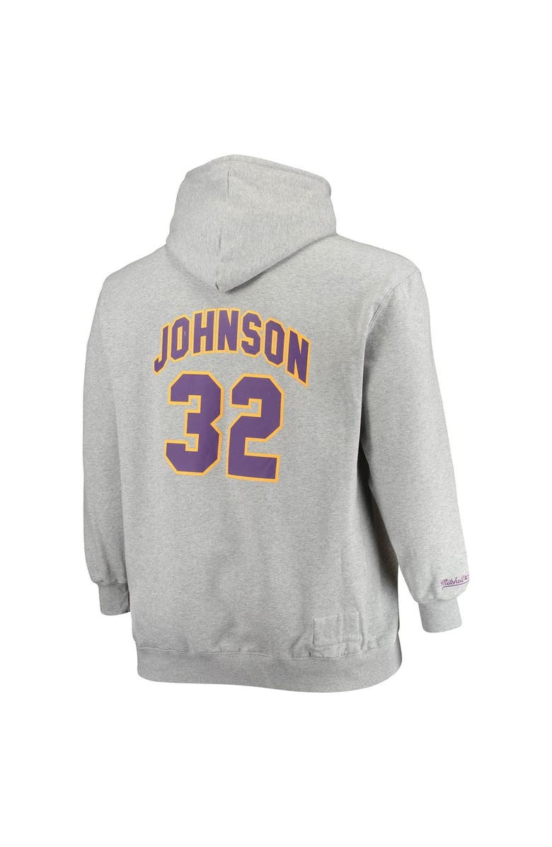 Mitchell & Ness Men's Mitchell & Ness Magic Johnson Heathered Gray Los Angeles Lakers Big & Tall Name & Number Pullover Hoodie, Alternate, color, 