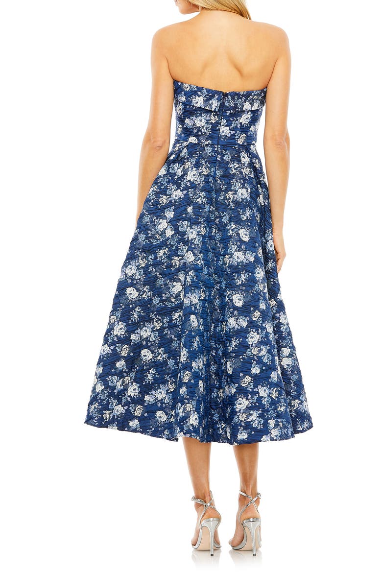 Floral Strapless Brocade Midi Dress, Alternate, color, BLUE MULTI