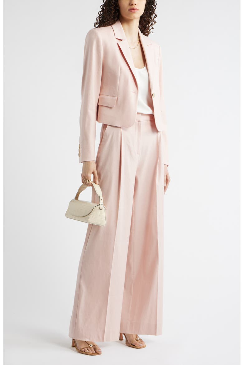 Crop One-Button Linen Blend Blazer, Alternate, color, PINK SMOKE
