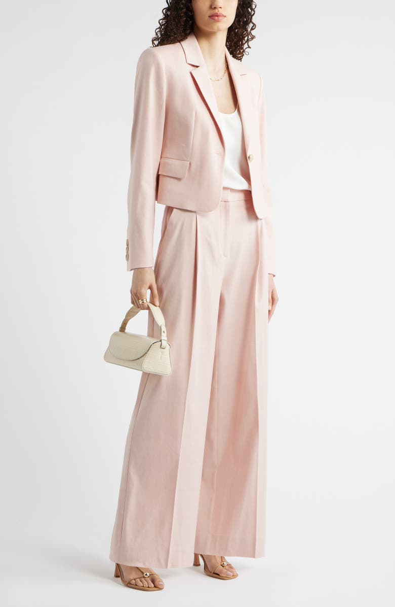 Nordstrom Crop One-Button Linen Blend Blazer, Alternate, color, Pink Smoke