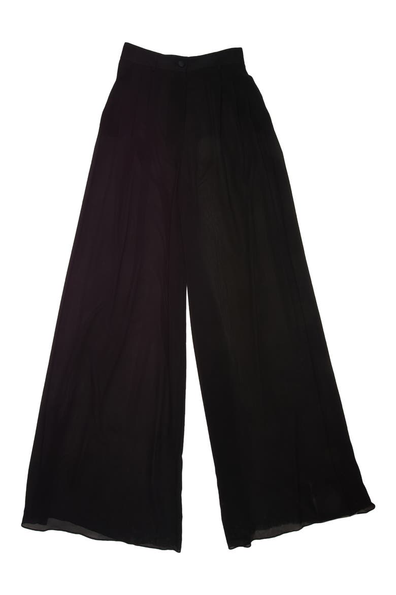 Sheer Extra Wide Leg Stretch Silk Chiffon Pants, Alternate, color, BLACK