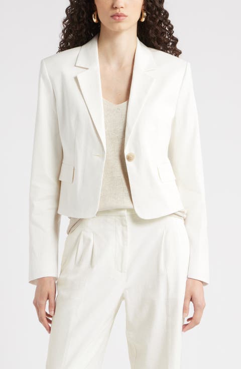 Crop One-Button Linen Blend Blazer