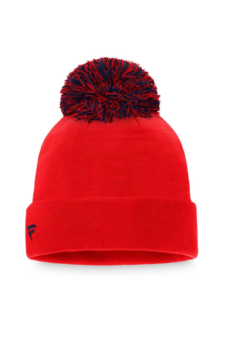 Women's Fanatics Branded Red Washington Nationals Script Cuffed Knit Hat with Pom, Alternate, color, Red