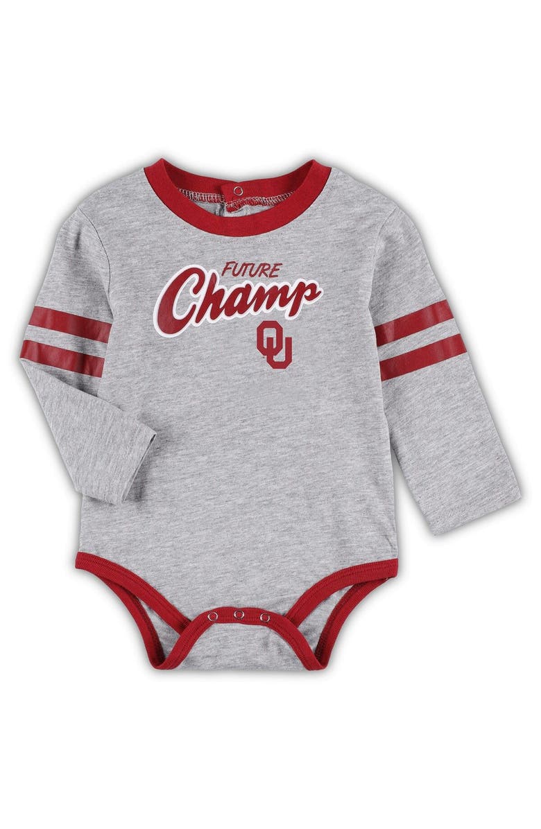 Outerstuff Infant Heather Gray/Crimson Oklahoma Sooners Little Kicker Long Sleeve Bodysuit and Sweatpants Set, Alternate, color, Heather Gray