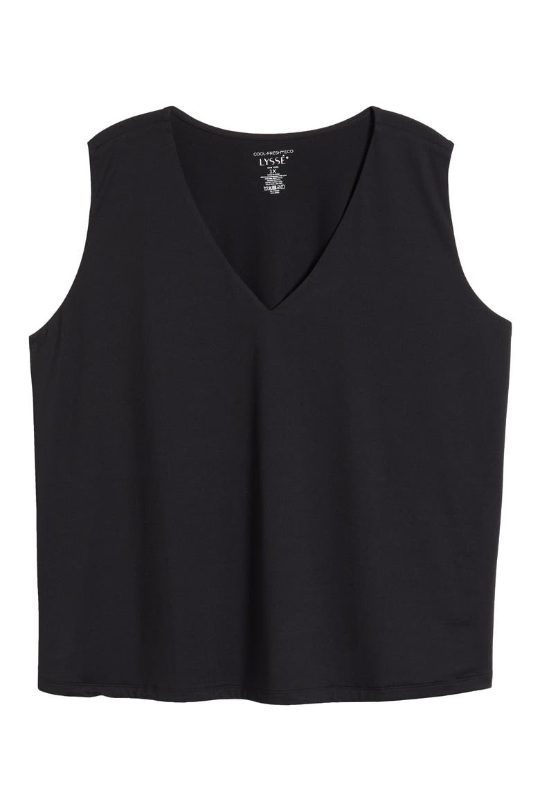 'Lyssentials COOL-FRESH™ Jersey V-Neck Tank, Alternate, color, BLACK
