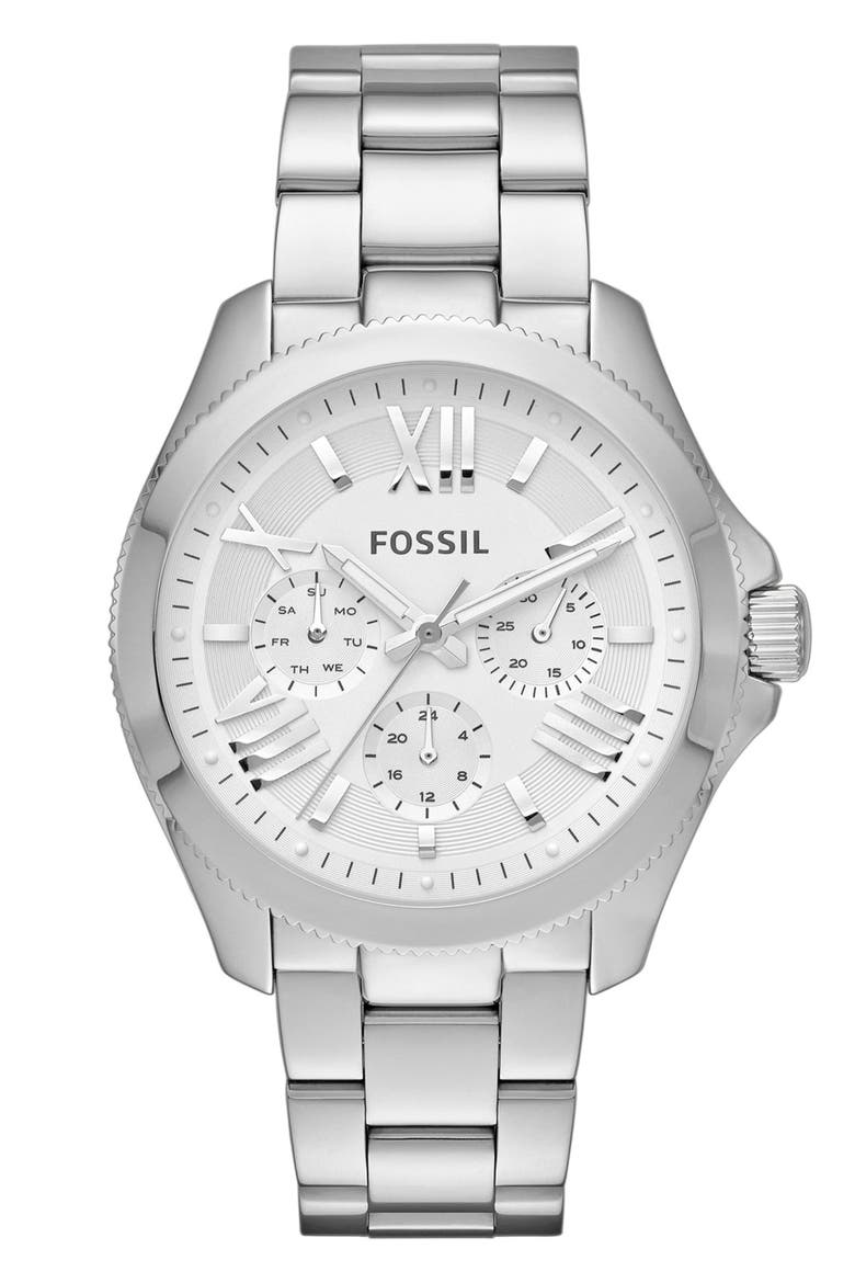 'Cecile' Multifunction Bracelet Watch, 40mm, Main, color, SILVER
