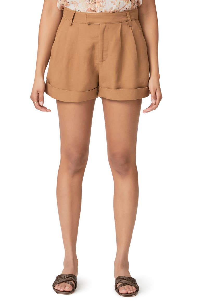 Bistro Linen Blend Cuff Shorts, Main, color, TEAK
