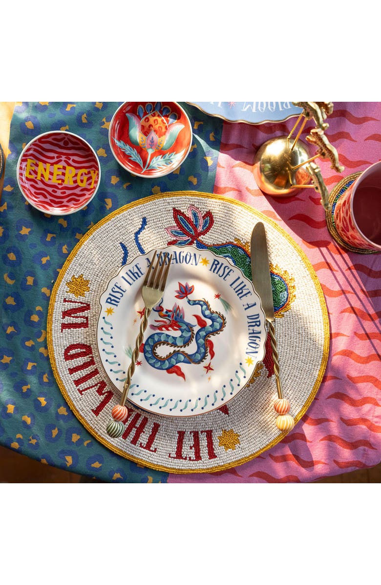 Zsa Zsa Zsu Luohu Porcelain Dessert Plate Dragon 8" Set of 3, Alternate, color, White