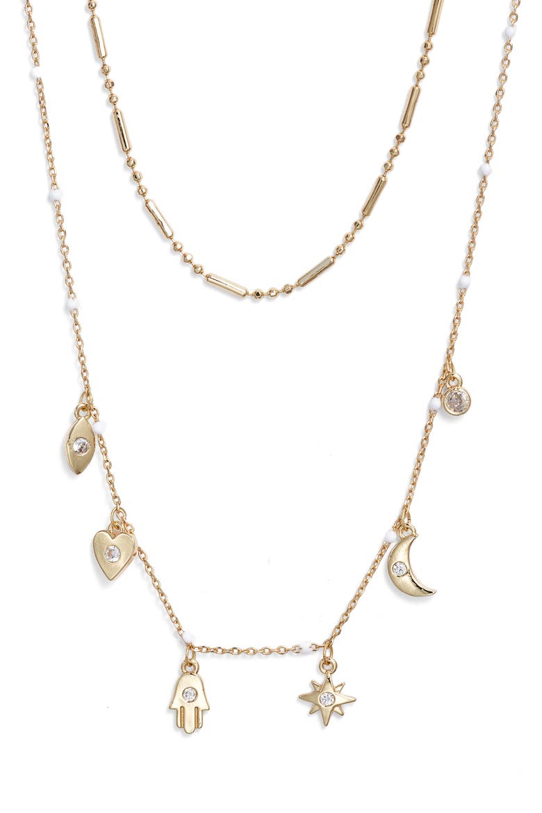 Demi Fine Evil Eye Layered Charm Necklace, Alternate, color, CLEAR- WHITE- GOLD