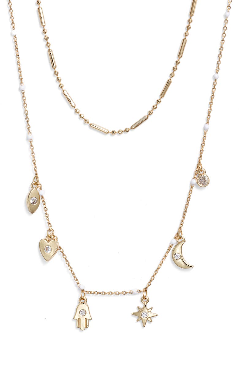 Chelsea28 Demi Fine Evil Eye Layered Charm Necklace, Alternate, color, Clear- White- Gold
