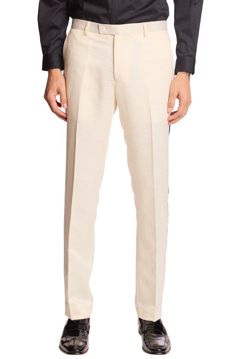 PAISLEY & GRAY Slim Fit Sloane Tuxedo Pants, Main, color, Milk White Jacquard