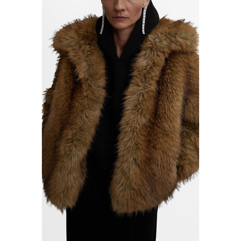Mango Faux Fur Jacket In Brown