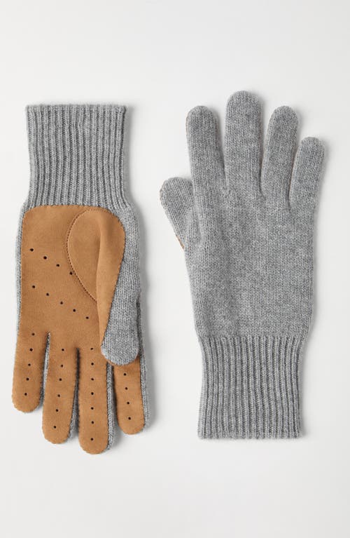 Brunello Cucinelli Leather-trim Cashmere Gloves In Grey