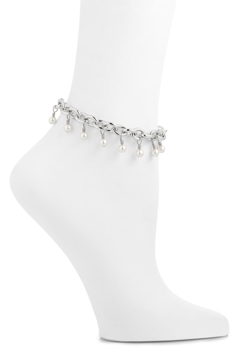 Pearlette Anklet, Main, color, SILVER