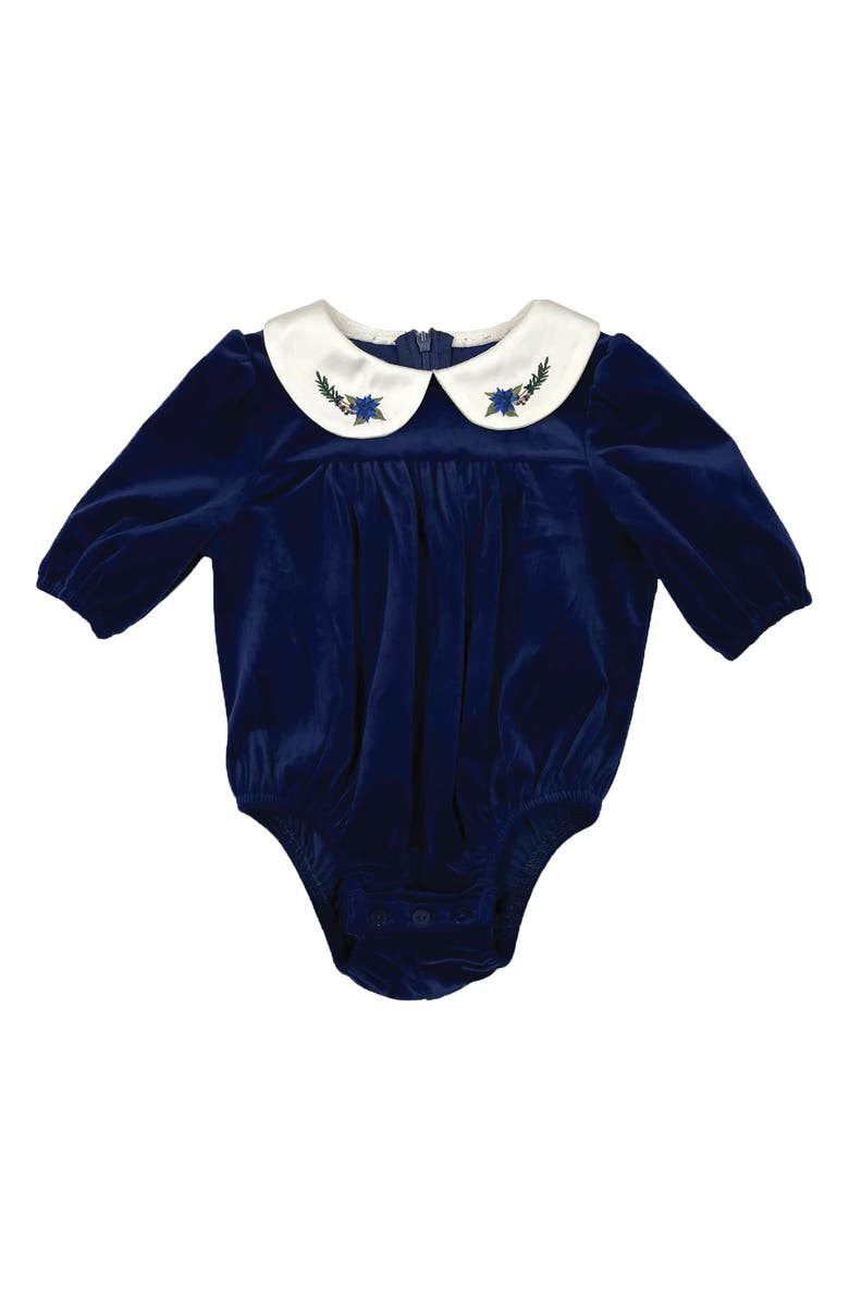 Manière Velvet Butter Romper, Main, color, Navy