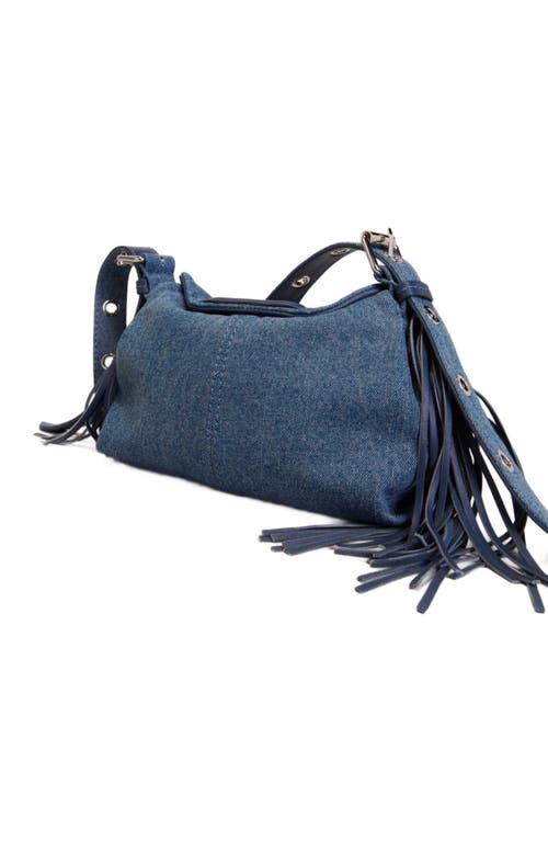 Maje Womens Bleus Miss M Logo-embossed Leather Shoulder Bag In Blue Jean