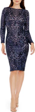Dress the Population Emery Long Sleeve Sequin Cocktail Dress