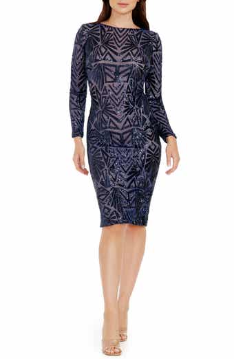 Dress the Population Nadia Long Sleeve Scoop Back Midi Dress Dress the Population Nadia Long Sleeve Scoop Back Midi Dress