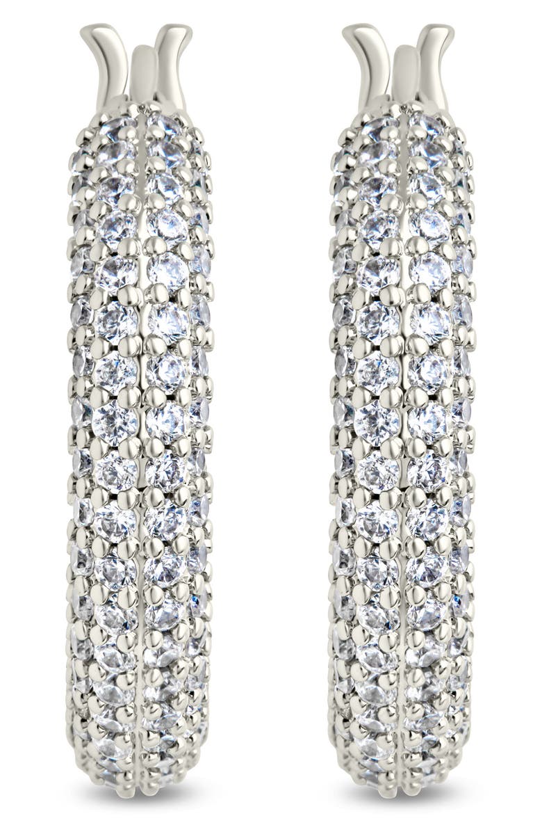 Sterling Forever Cordelia Pavé Cubic Zirconia Huggie Hoop Earrings, Alternate, color, Silver