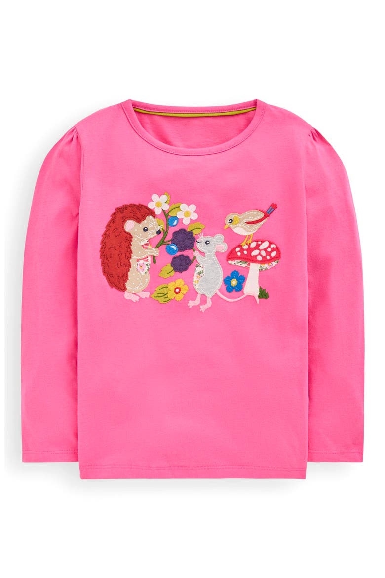 Kids' Woodland Critters Appliqué Cotton Graphic T-Shirt, Main, color, SORBET PINK WOODLAND ANIMALS
