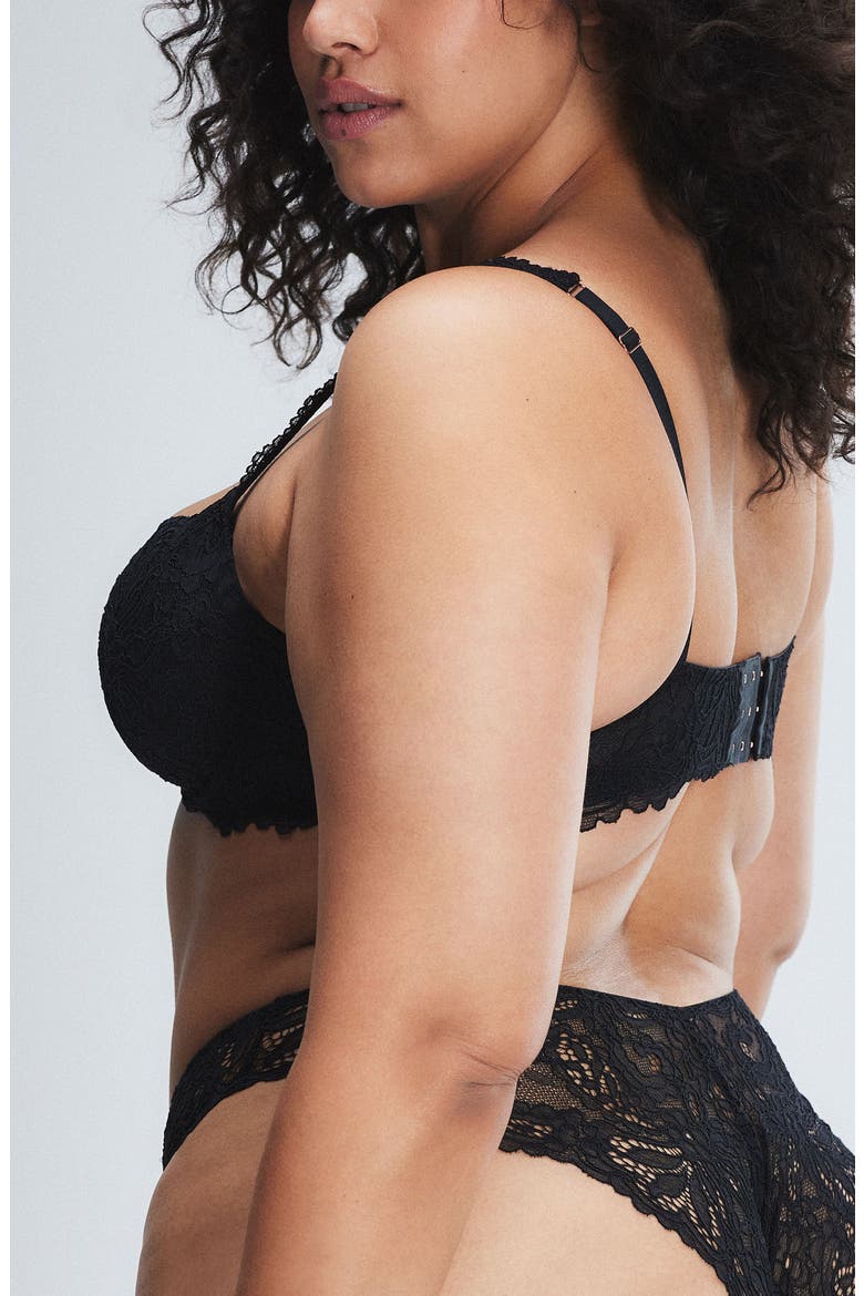 Romantic Corded Lace Padded Demi Bra, Alternate, color, BLACK CAVIAR
