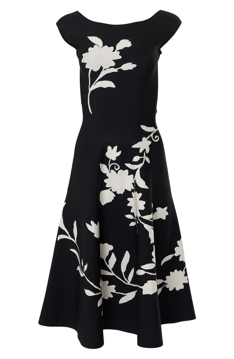Carolina Herrera Floral Print Cap Sleeve Knit Midi Dress, Main, color, 