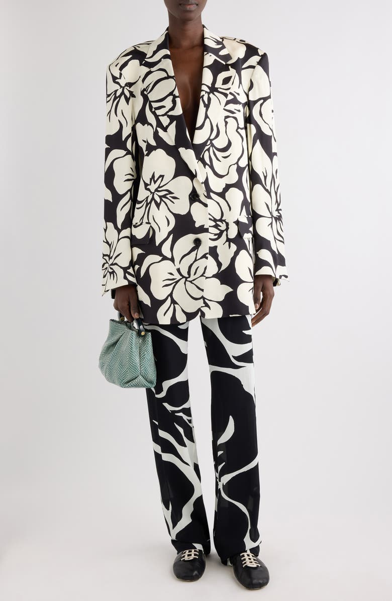 Dries Van Noten Pachas Giant Floral Print Cotton & Silk Drawstring Pants, Alternate, color, Black