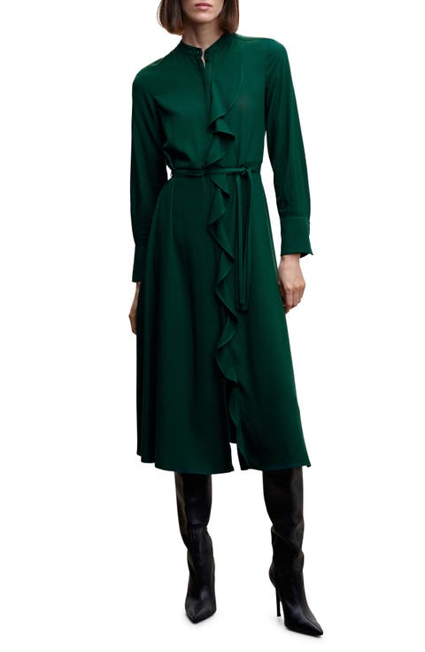 Ruffle Long Sleeve Shirtdress