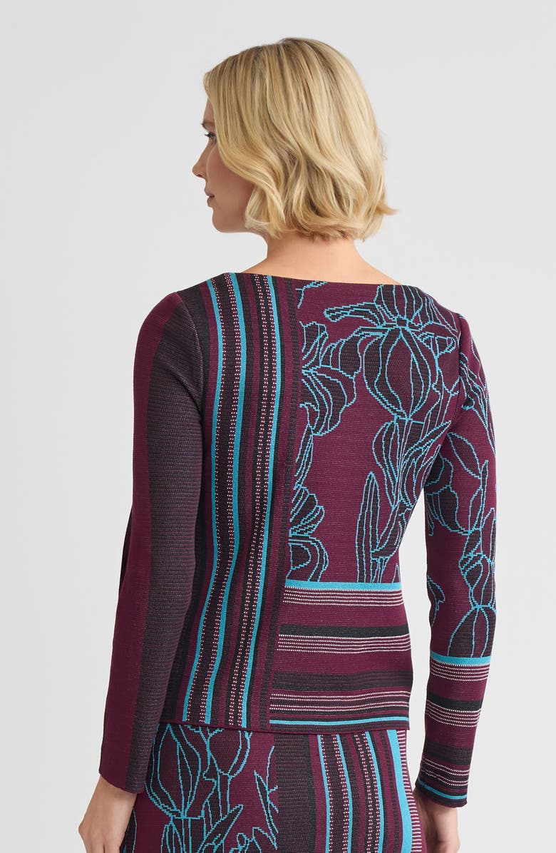 Ming Wang Multi-Pattern Jacquard Soft Knit Top, Alternate, color, Midnight Violet/Nebula