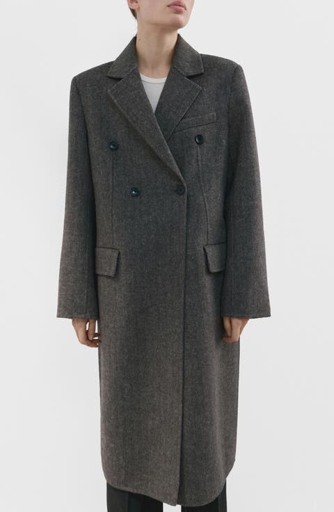Double Breasted Wool Blend Coat