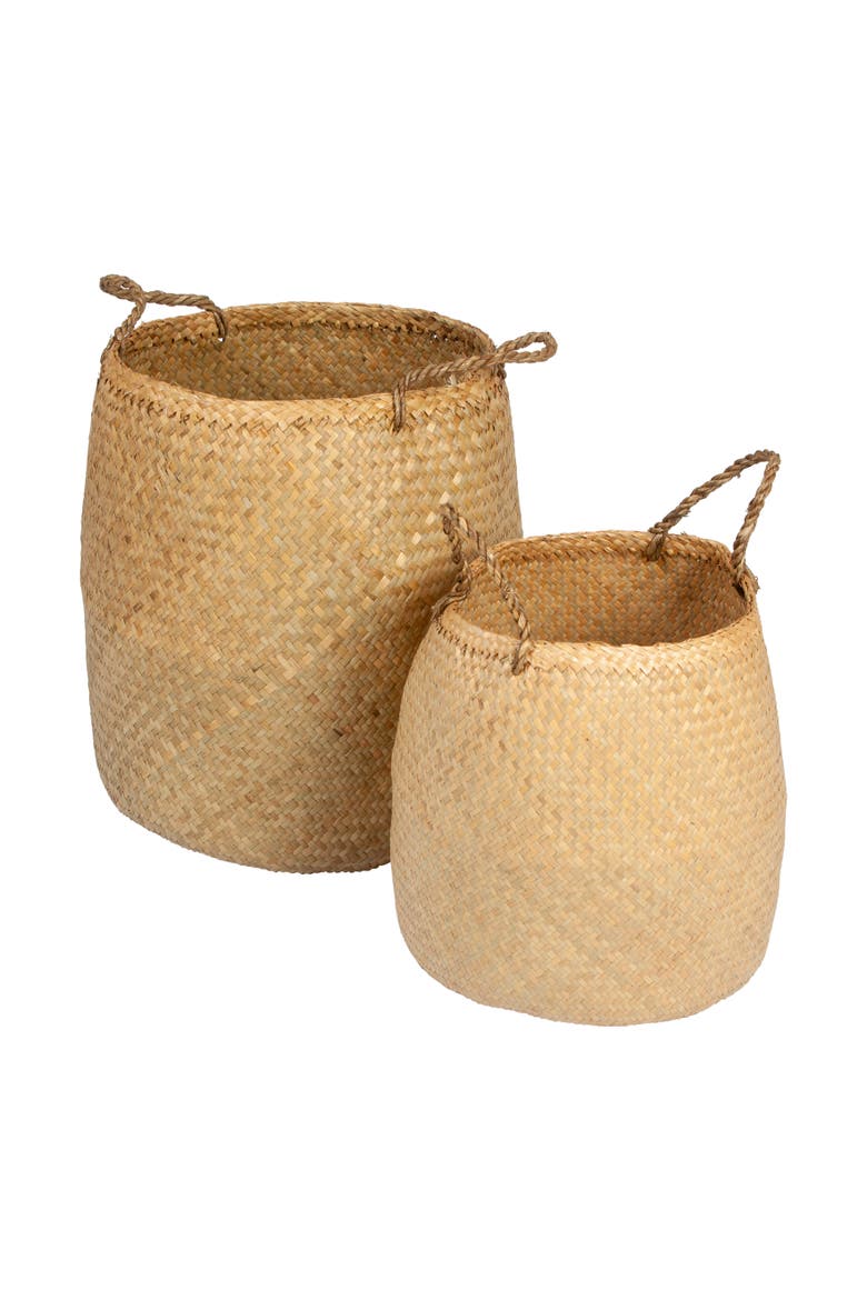 Round Seagrass Storage Baskets with Handles, Natural, Set of 2, Main, color, Natural
