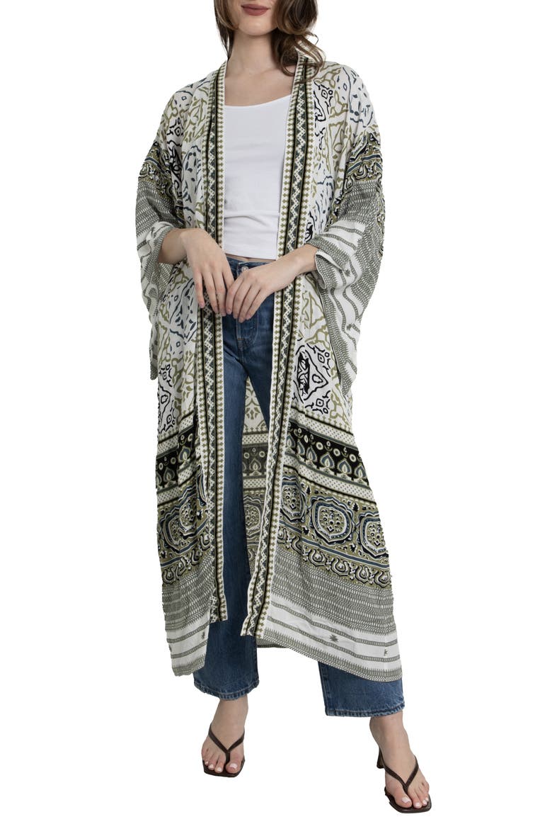 Mosaic Tile Print Cover-Up Kaftan, Main, color, WHITE