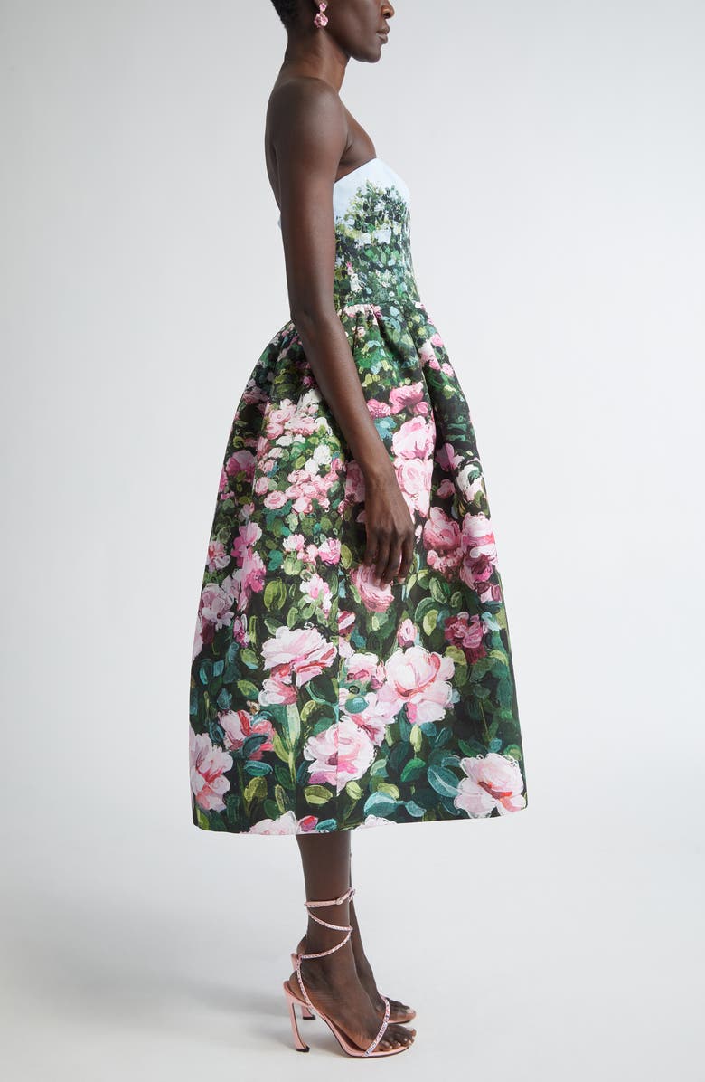 Oscar de la Renta Rose Field Strapless Silk Faille Cocktail Dress, Alternate, color, 