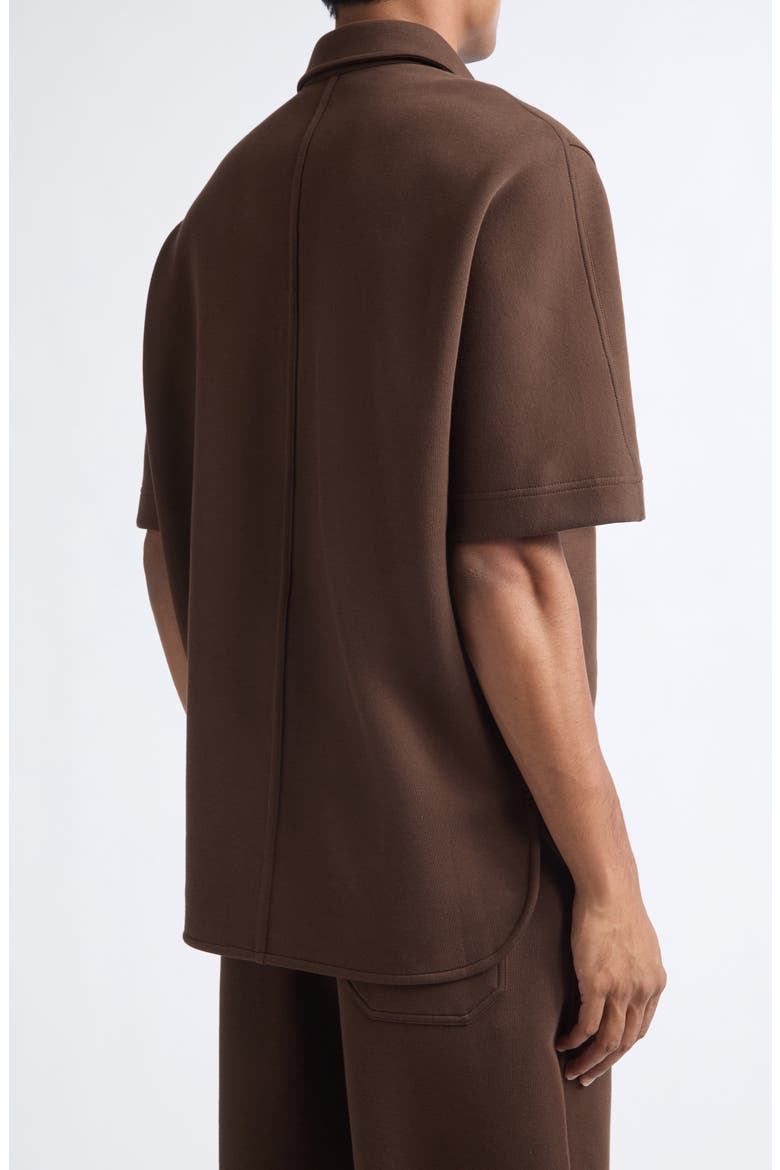 Short Sleeve Cotton Blend Scuba Knit Button-Up Shirt, Alternate, color, BROWN