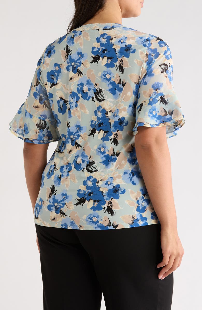 AK ANNE KLEIN Floral Ruffle Sleeve Top, Alternate, color, 