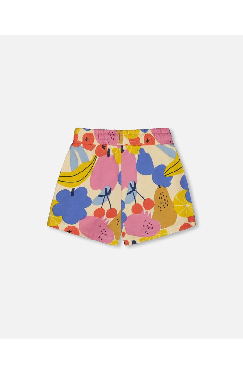 Deux par Deux Girl's Printed French Terry Short Fruits On Yellow Background, Alternate, color, Fruits On Yellow Background