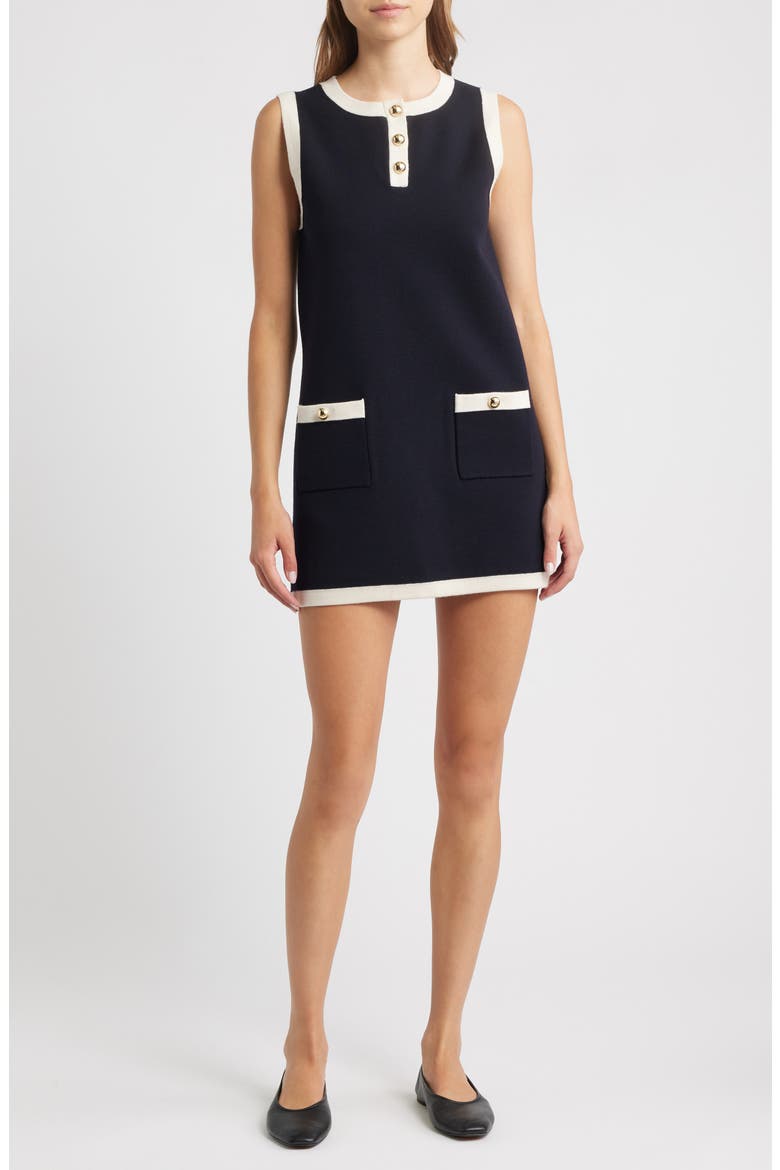 The Mixed Denim Trim Knit Minidress, Main, color, INDIGO