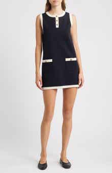 FRAME The Mixed Denim Trim Knit Minidress