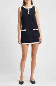 FRAME The Mixed Denim Trim Knit Minidress
