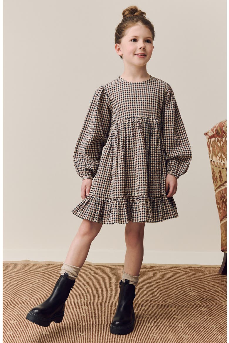 Kids' Gingham Tiered Dress, Alternate, color, NEUTRAL