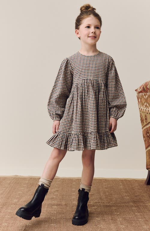 Next Kids' Gingham Tiered Dress In Neutral