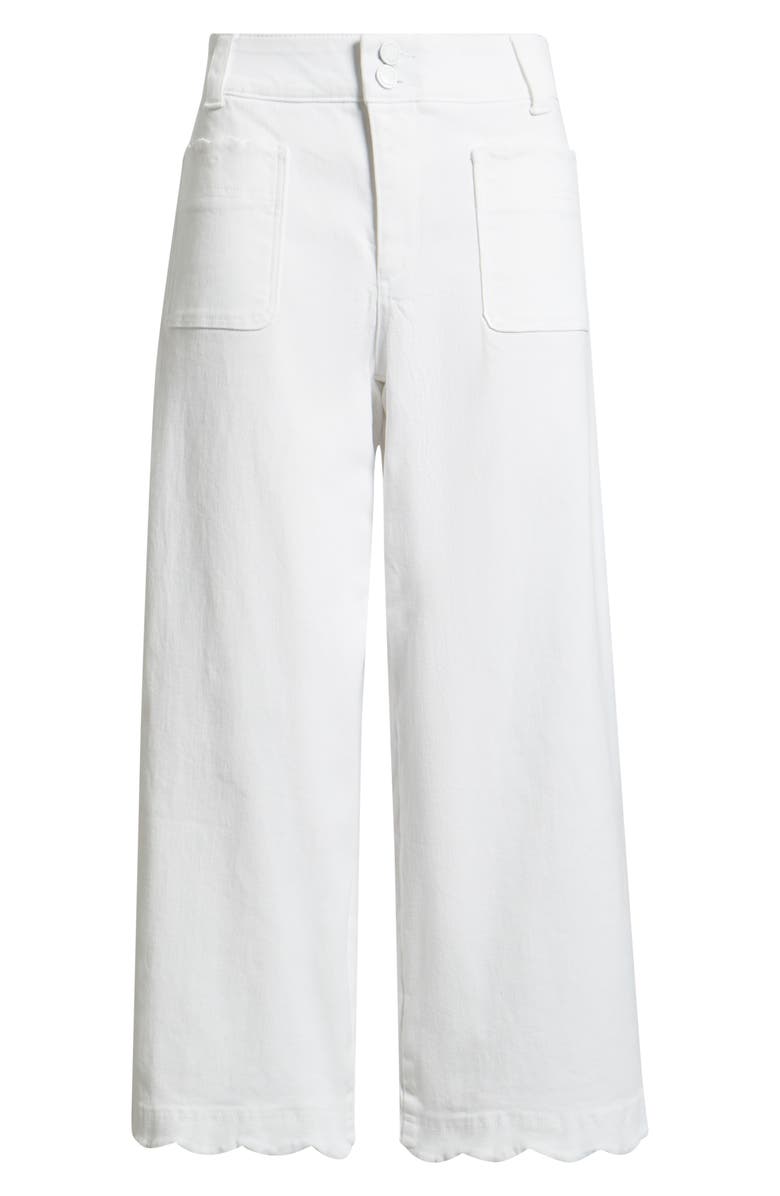 Wit & Wisdom Scallop Patch Pocket High Waist Crop Wide Leg Twill Pants, Alternate, color, Optic White