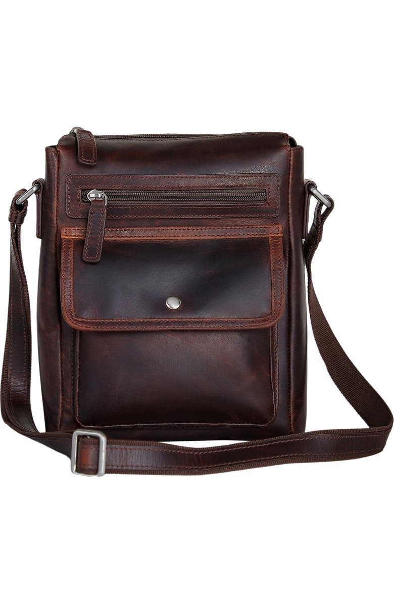 Mancini Buffalo Leather Everyday Crossbody Bag, Main, color, Brown